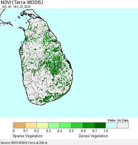 Sri Lanka NDVI (Terra-MODIS) Thematic Map For 10/16/2023 - 10/23/2023