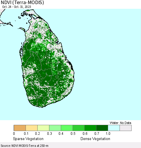 Sri Lanka NDVI (Terra-MODIS) Thematic Map For 10/21/2023 - 10/31/2023