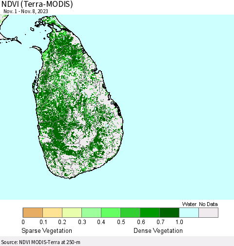 Sri Lanka NDVI (Terra-MODIS) Thematic Map For 11/1/2023 - 11/8/2023