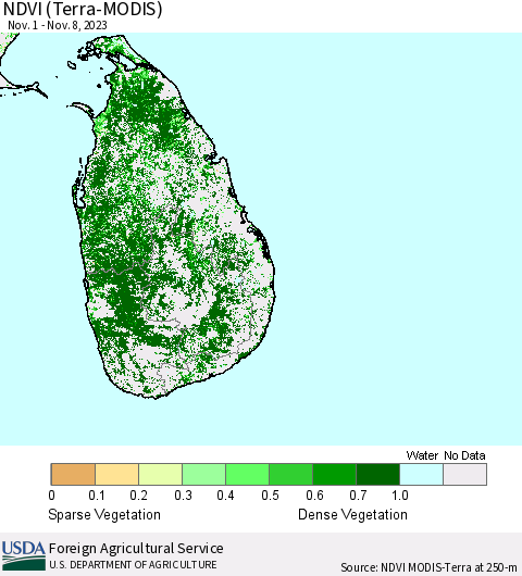 Sri Lanka NDVI (Terra-MODIS) Thematic Map For 11/1/2023 - 11/10/2023