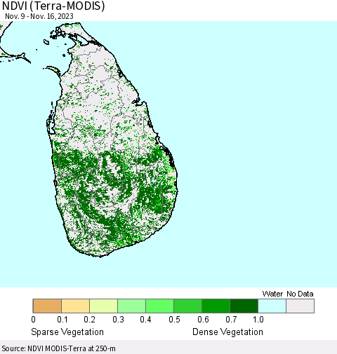 Sri Lanka NDVI (Terra-MODIS) Thematic Map For 11/9/2023 - 11/16/2023