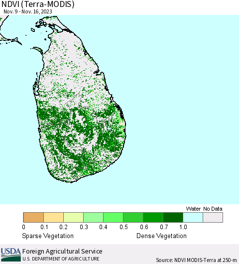 Sri Lanka NDVI (Terra-MODIS) Thematic Map For 11/11/2023 - 11/20/2023