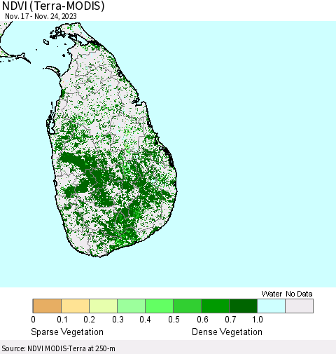 Sri Lanka NDVI (Terra-MODIS) Thematic Map For 11/17/2023 - 11/24/2023