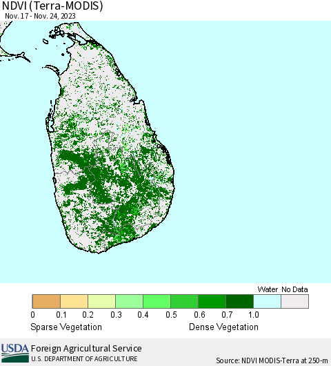 Sri Lanka NDVI (Terra-MODIS) Thematic Map For 11/21/2023 - 11/30/2023