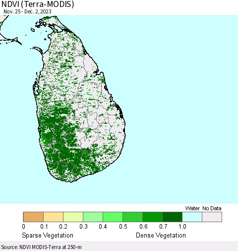 Sri Lanka NDVI (Terra-MODIS) Thematic Map For 11/25/2023 - 12/2/2023