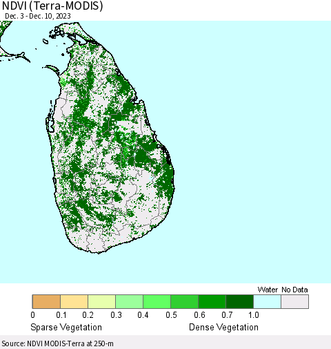Sri Lanka NDVI (Terra-MODIS) Thematic Map For 12/3/2023 - 12/10/2023