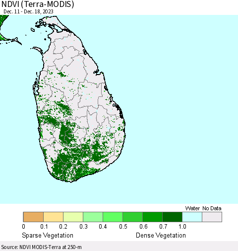 Sri Lanka NDVI (Terra-MODIS) Thematic Map For 12/11/2023 - 12/18/2023