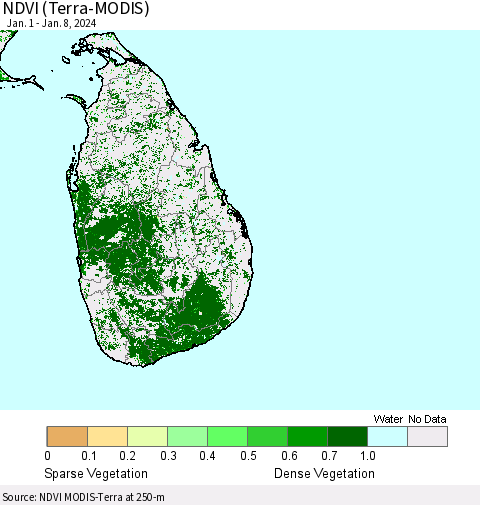 Sri Lanka NDVI (Terra-MODIS) Thematic Map For 1/1/2024 - 1/8/2024