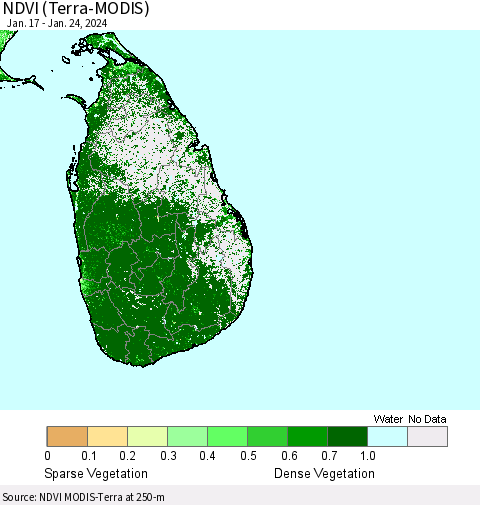 Sri Lanka NDVI (Terra-MODIS) Thematic Map For 1/17/2024 - 1/24/2024