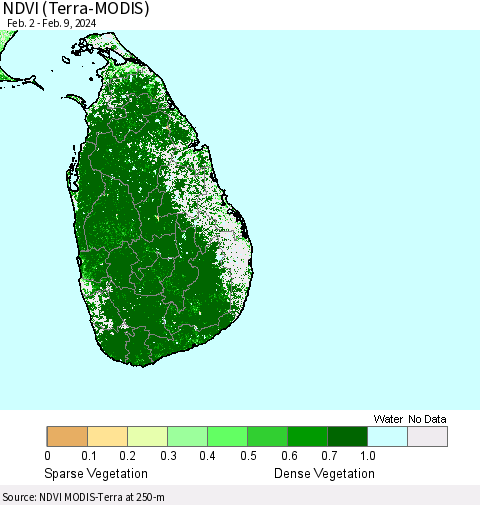 Sri Lanka NDVI (Terra-MODIS) Thematic Map For 2/2/2024 - 2/9/2024