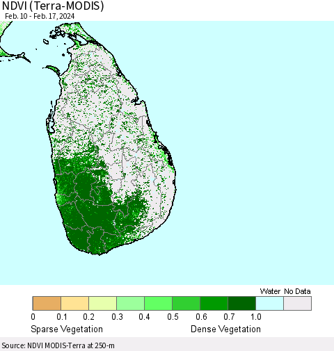 Sri Lanka NDVI (Terra-MODIS) Thematic Map For 2/10/2024 - 2/17/2024
