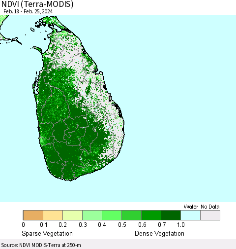 Sri Lanka NDVI (Terra-MODIS) Thematic Map For 2/18/2024 - 2/25/2024