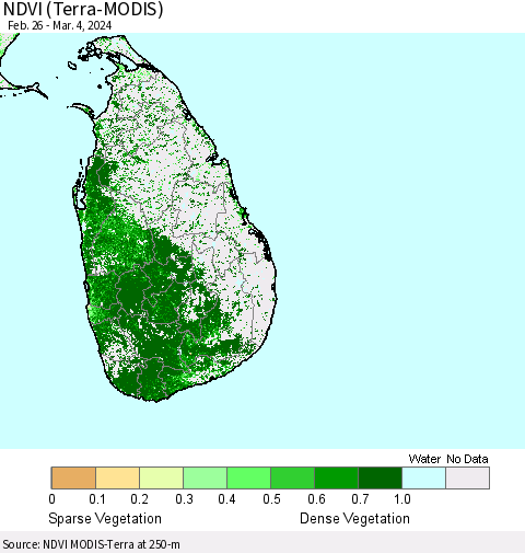 Sri Lanka NDVI (Terra-MODIS) Thematic Map For 2/26/2024 - 3/4/2024