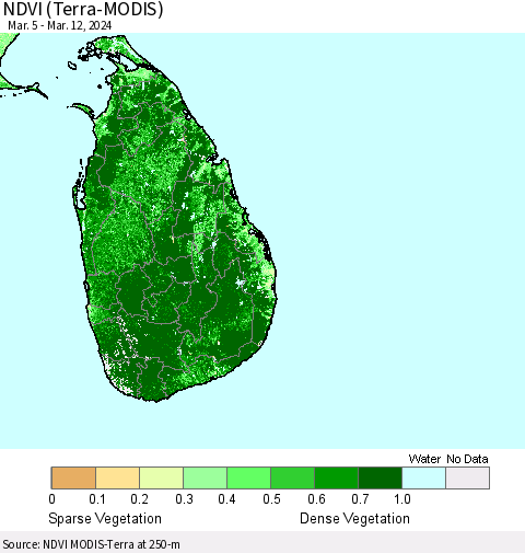 Sri Lanka NDVI (Terra-MODIS) Thematic Map For 3/5/2024 - 3/12/2024