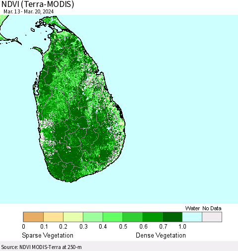 Sri Lanka NDVI (Terra-MODIS) Thematic Map For 3/13/2024 - 3/20/2024