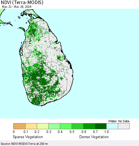 Sri Lanka NDVI (Terra-MODIS) Thematic Map For 3/21/2024 - 3/28/2024