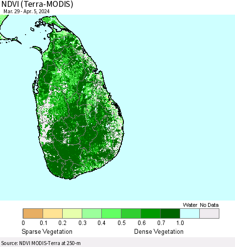 Sri Lanka NDVI (Terra-MODIS) Thematic Map For 3/29/2024 - 4/5/2024