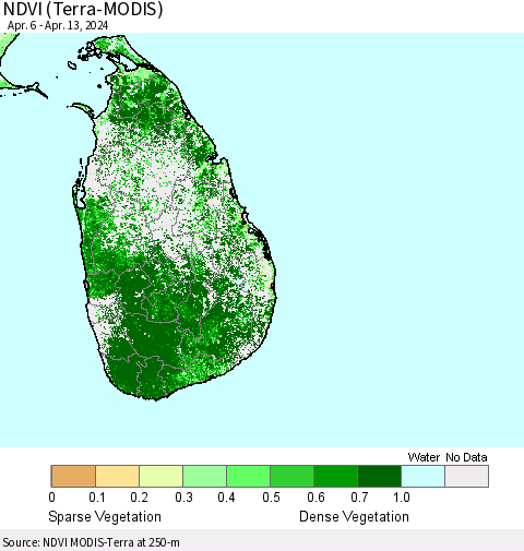 Sri Lanka NDVI (Terra-MODIS) Thematic Map For 4/6/2024 - 4/13/2024