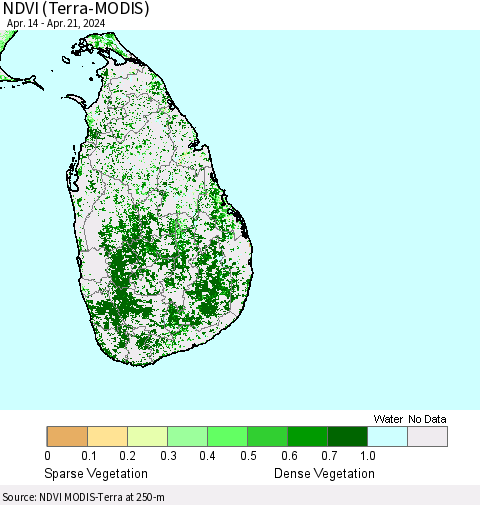 Sri Lanka NDVI (Terra-MODIS) Thematic Map For 4/14/2024 - 4/21/2024