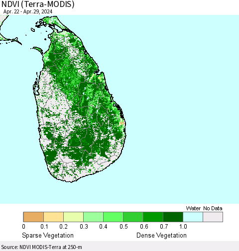 Sri Lanka NDVI (Terra-MODIS) Thematic Map For 4/22/2024 - 4/29/2024