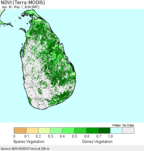 Sri Lanka NDVI (Terra-MODIS) Thematic Map For 4/30/2024 - 5/7/2024
