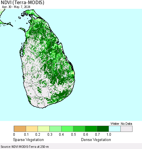 Sri Lanka NDVI (Terra-MODIS) Thematic Map For 4/30/2024 - 5/7/2024