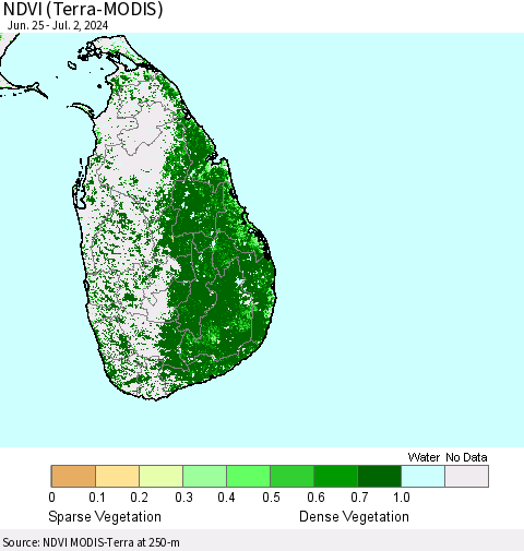 Sri Lanka NDVI (Terra-MODIS) Thematic Map For 6/25/2024 - 7/2/2024