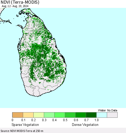 Sri Lanka NDVI (Terra-MODIS) Thematic Map For 8/12/2024 - 8/19/2024