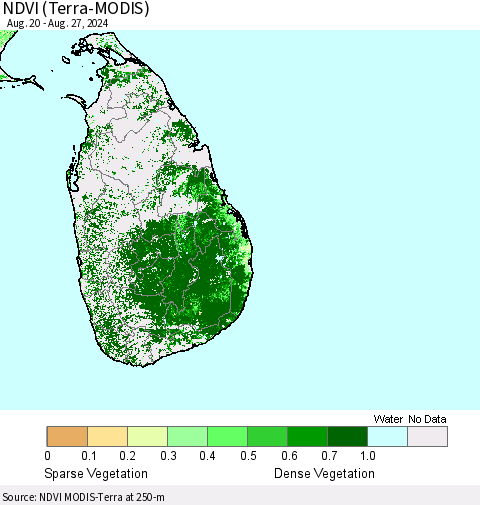 Sri Lanka NDVI (Terra-MODIS) Thematic Map For 8/20/2024 - 8/27/2024