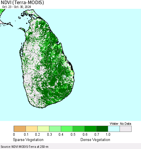 Sri Lanka NDVI (Terra-MODIS) Thematic Map For 10/23/2024 - 10/30/2024
