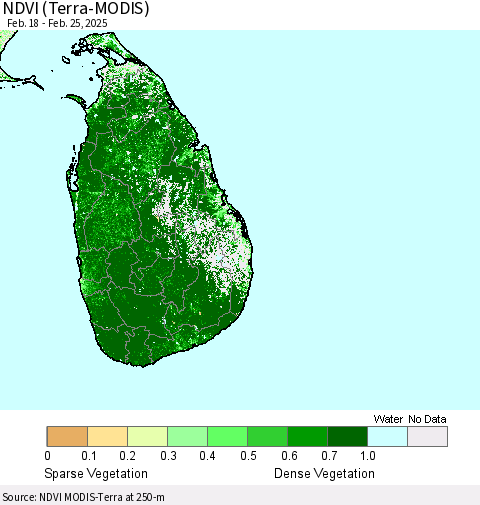 Sri Lanka NDVI (Terra-MODIS) Thematic Map For 2/18/2025 - 2/25/2025