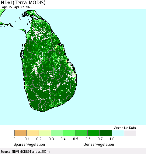Sri Lanka NDVI (Terra-MODIS) Thematic Map For 4/15/2025 - 4/22/2025