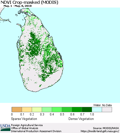 Sri Lanka Cropland NDVI (Terra-MODIS) Thematic Map For 5/1/2018 - 5/10/2018
