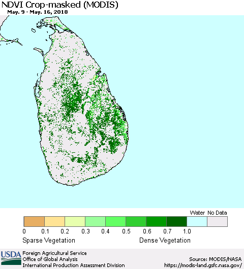 Sri Lanka Cropland NDVI (Terra-MODIS) Thematic Map For 5/11/2018 - 5/20/2018