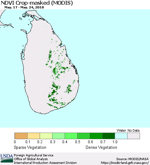 Sri Lanka Cropland NDVI (Terra-MODIS) Thematic Map For 5/21/2018 - 5/31/2018