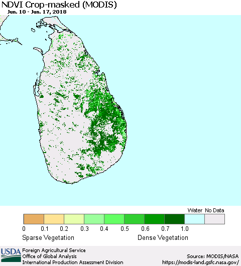 Sri Lanka Cropland NDVI (Terra-MODIS) Thematic Map For 6/11/2018 - 6/20/2018