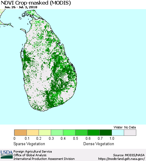Sri Lanka Cropland NDVI (Terra-MODIS) Thematic Map For 7/1/2018 - 7/10/2018