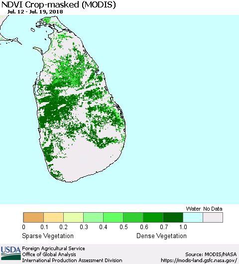 Sri Lanka Cropland NDVI (Terra-MODIS) Thematic Map For 7/11/2018 - 7/20/2018
