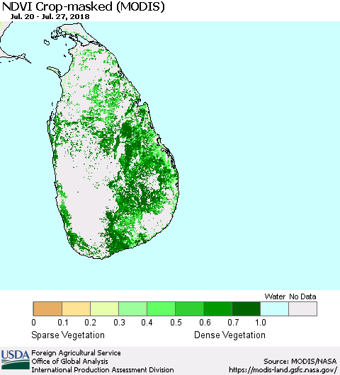Sri Lanka Cropland NDVI (Terra-MODIS) Thematic Map For 7/21/2018 - 7/31/2018