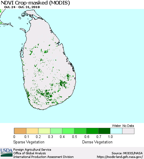 Sri Lanka Cropland NDVI (Terra-MODIS) Thematic Map For 10/21/2018 - 10/31/2018