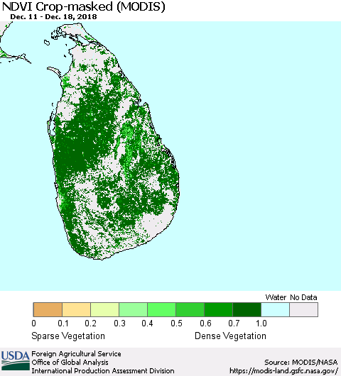 Sri Lanka Cropland NDVI (Terra-MODIS) Thematic Map For 12/11/2018 - 12/20/2018