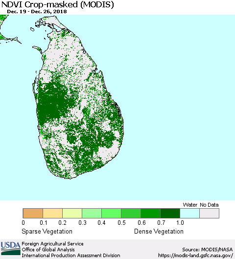 Sri Lanka NDVI Crop-masked (MODIS-Terra) Thematic Map For 12/21/2018 - 12/31/2018
