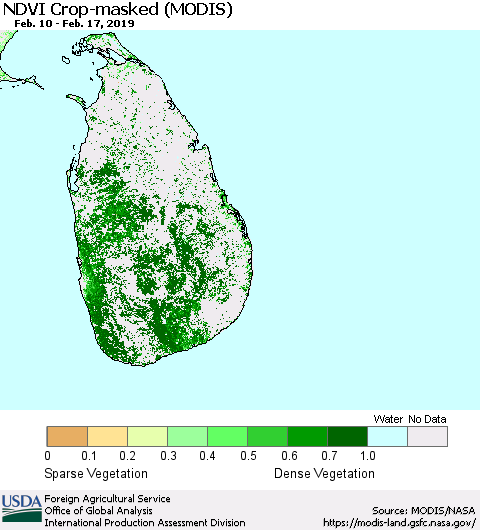 Sri Lanka Cropland NDVI (Terra-MODIS) Thematic Map For 2/11/2019 - 2/20/2019