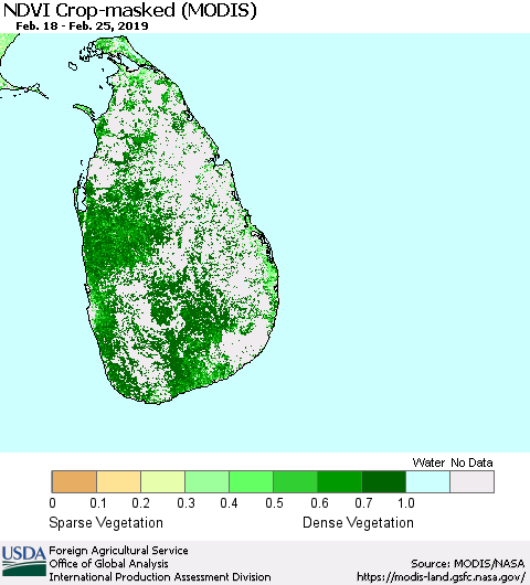 Sri Lanka NDVI Crop-masked (MODIS-Terra) Thematic Map For 2/21/2019 - 2/28/2019