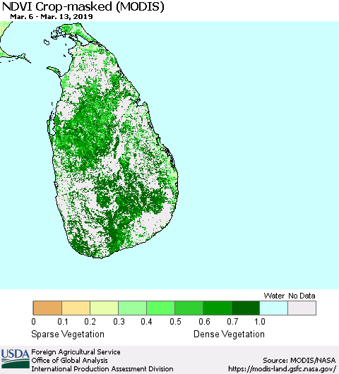Sri Lanka Cropland NDVI (Terra-MODIS) Thematic Map For 3/11/2019 - 3/20/2019