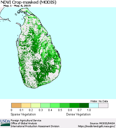Sri Lanka Cropland NDVI (Terra-MODIS) Thematic Map For 5/1/2019 - 5/10/2019