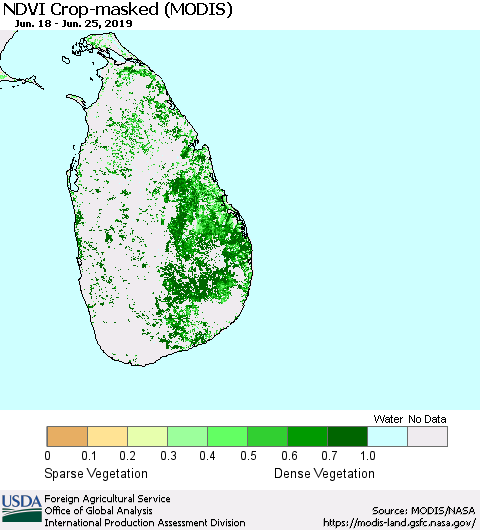 Sri Lanka Cropland NDVI (Terra-MODIS) Thematic Map For 6/21/2019 - 6/30/2019