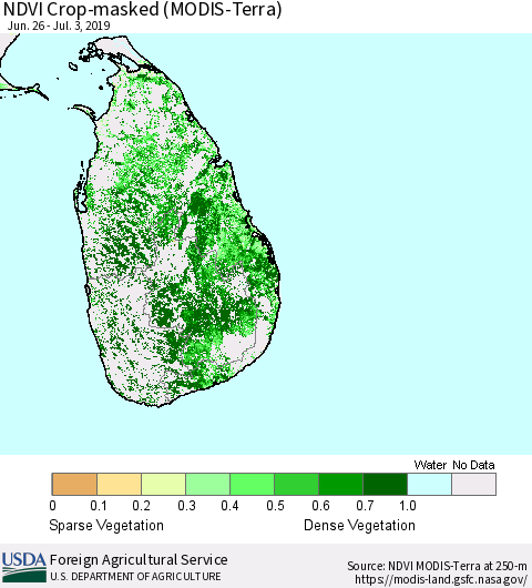 Sri Lanka Cropland NDVI (Terra-MODIS) Thematic Map For 7/1/2019 - 7/10/2019