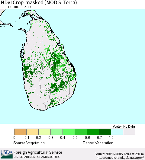 Sri Lanka Cropland NDVI (Terra-MODIS) Thematic Map For 7/11/2019 - 7/20/2019