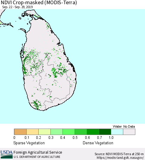 Sri Lanka Cropland NDVI (Terra-MODIS) Thematic Map For 9/21/2019 - 9/30/2019